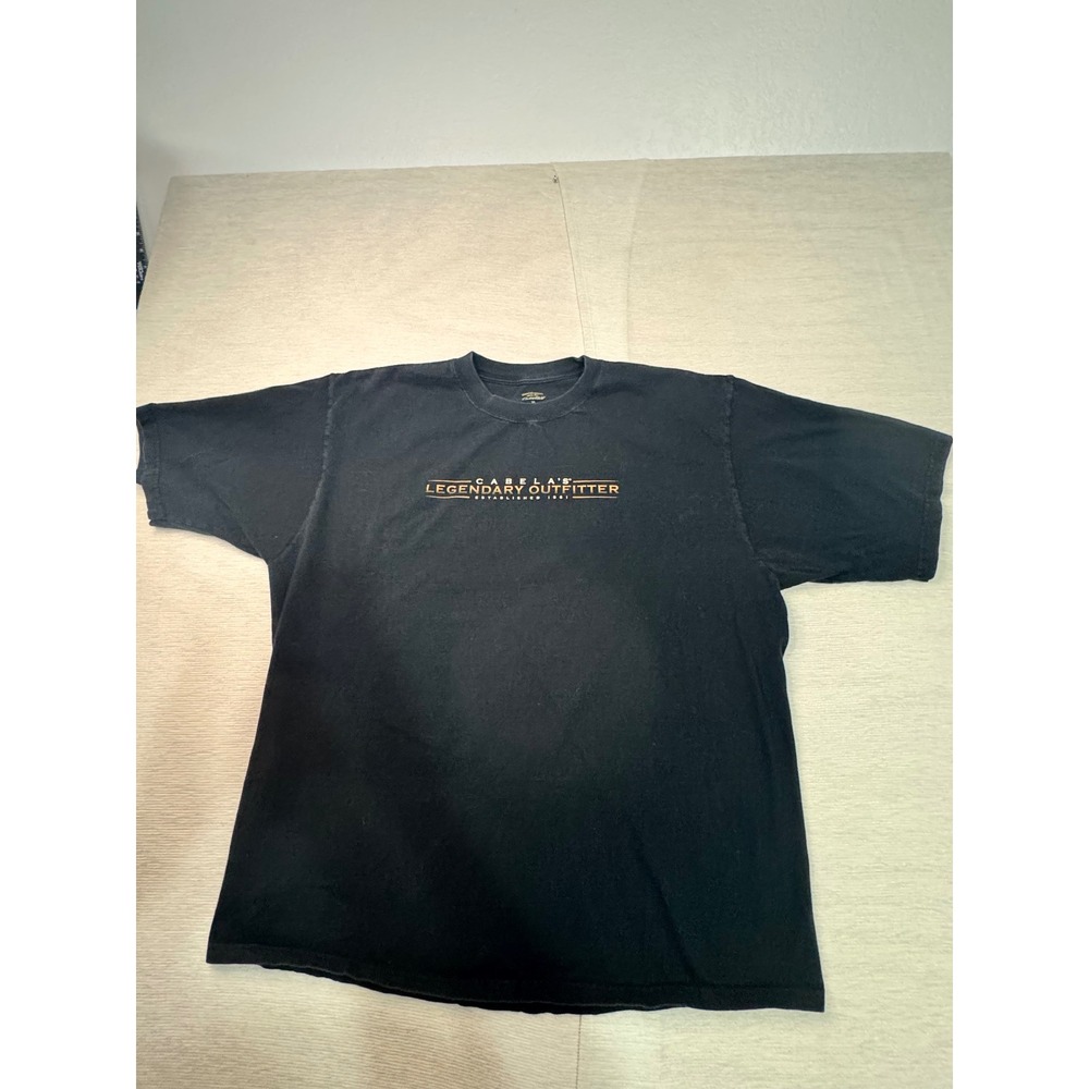 Cabelas Legendary Outfitter Grey Wolf Graphic T-Shirt Mens XL Black Cotton